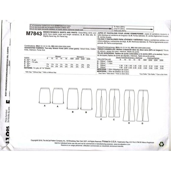McCall's M7843 Misses 8 to 16 Learn to Sew Skirt and Pants Uncut Sewing Pattern - Picture 2 of 2